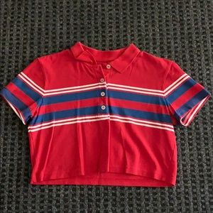 red, blue, white crop top